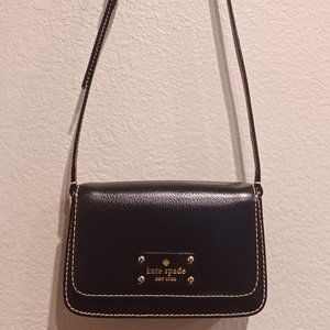 Kate Spade Logo Black Pebbled Leather Crossbody Bag Flap Purse Wellesley Flynn